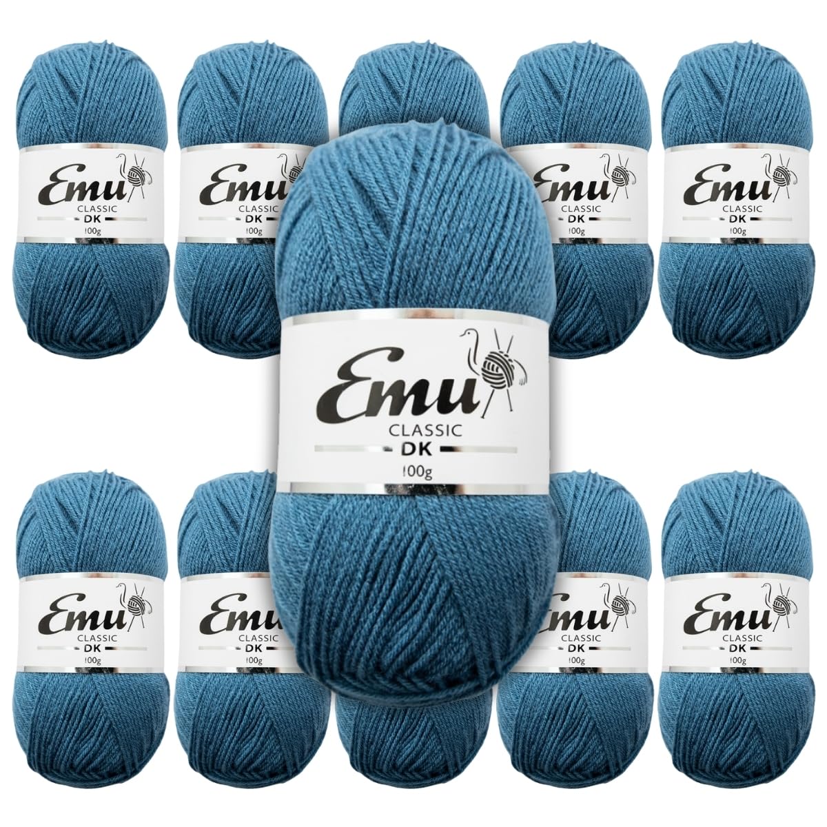 Emu Classic DK Acrylic Yarn 100g Balls 282m, Pack of 10, Airforce - 136
