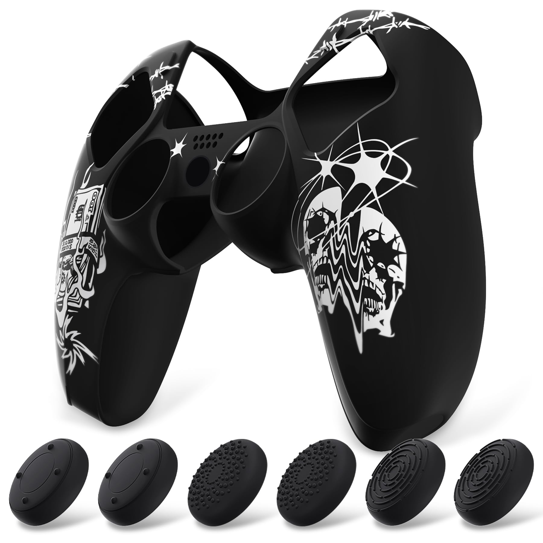 PlayVital Funda de Silicona para ps5 Mando - Cubierta Protectora Antideslizante y Suave con 6 Tapas para Pulgar, Grip Mejorado, Compatible con Base de Carga (Pure Series-Grieta Energía) — view 18