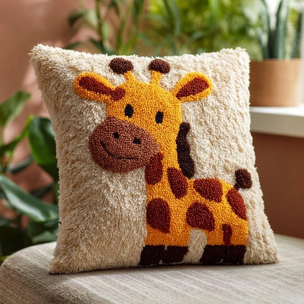 Taxpy Latch Hook Cushion Kits Giraffe 17X17 Inch
