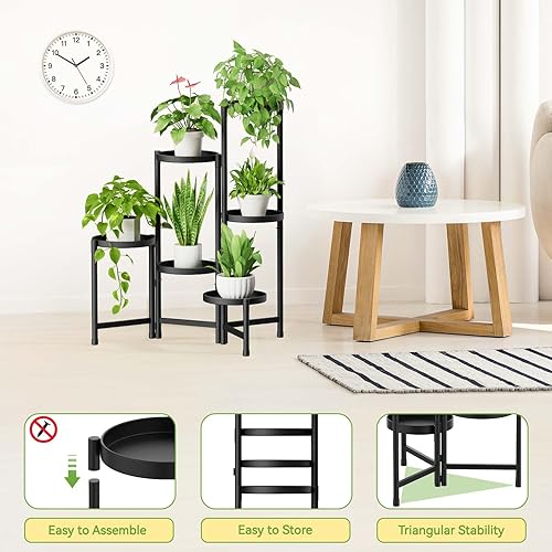 Miniatura 4 de iDavosic.ly Soporte para plantas de 6 niveles para interiores, soporte de esquina de metal escalonado para plantas al aire libre para múltiples