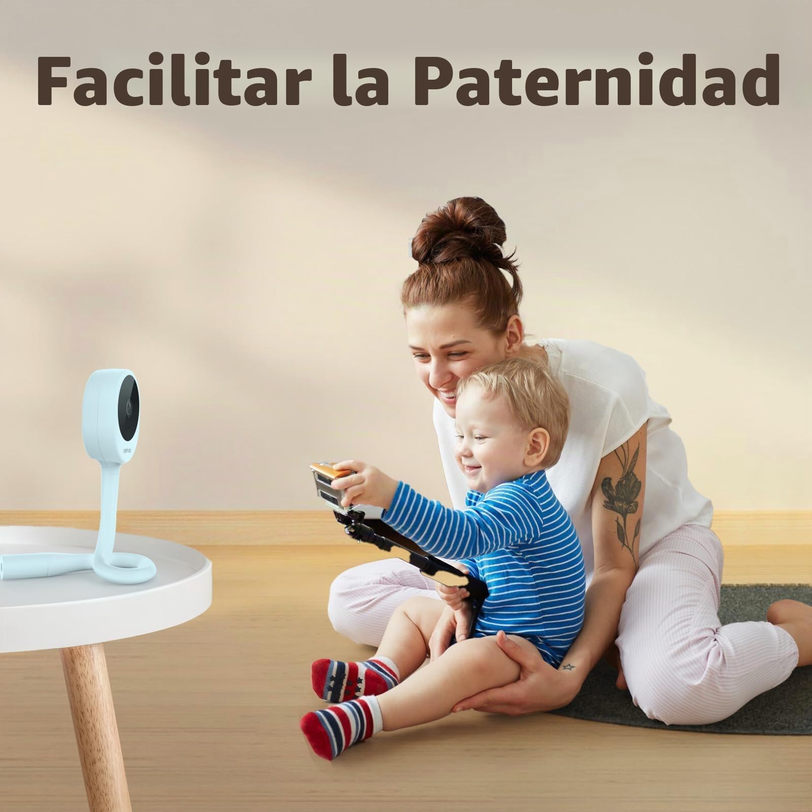 NETVUE Azul 1080P Camara Vigilancia Bebe con Soporte 4 en 1, Vigilabebes Camara con App Gratuita, Audio Bidireccional, Detección de Movimiento, Visión Nocturna, Canción de Cuna