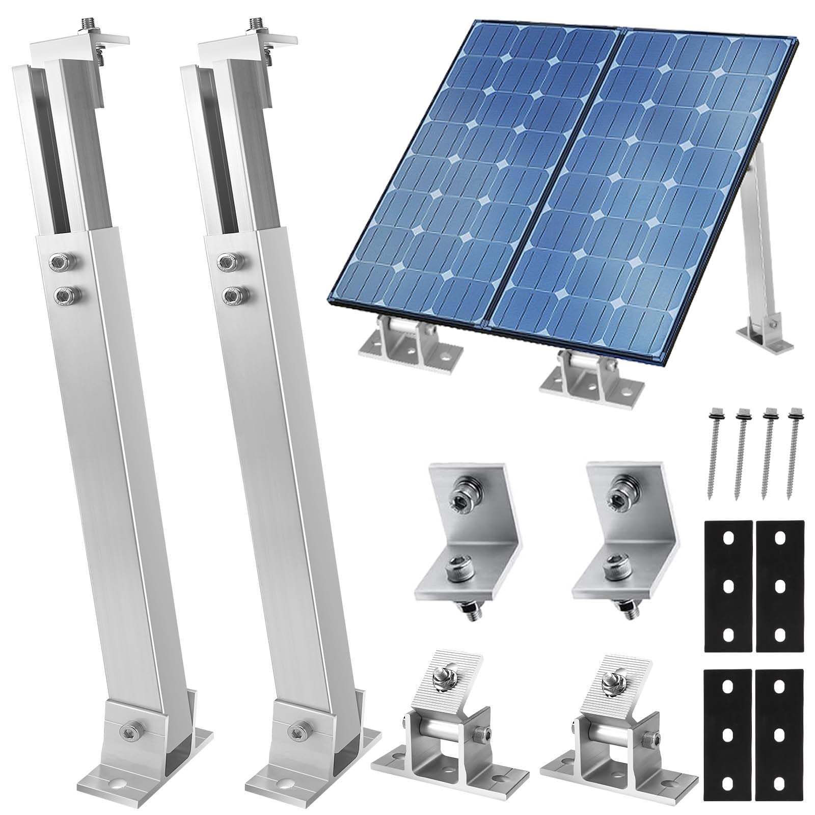 Staffa per Pannello Solare,1 Paia Staffa per Pannello Solare a Terra in Alluminio con Angolo Regolabile da 15° a 30°, Set di Montaggio 36 cm-70 cm, Adatta per Barche, Camper, Sistemi di Tetto Off-Grid