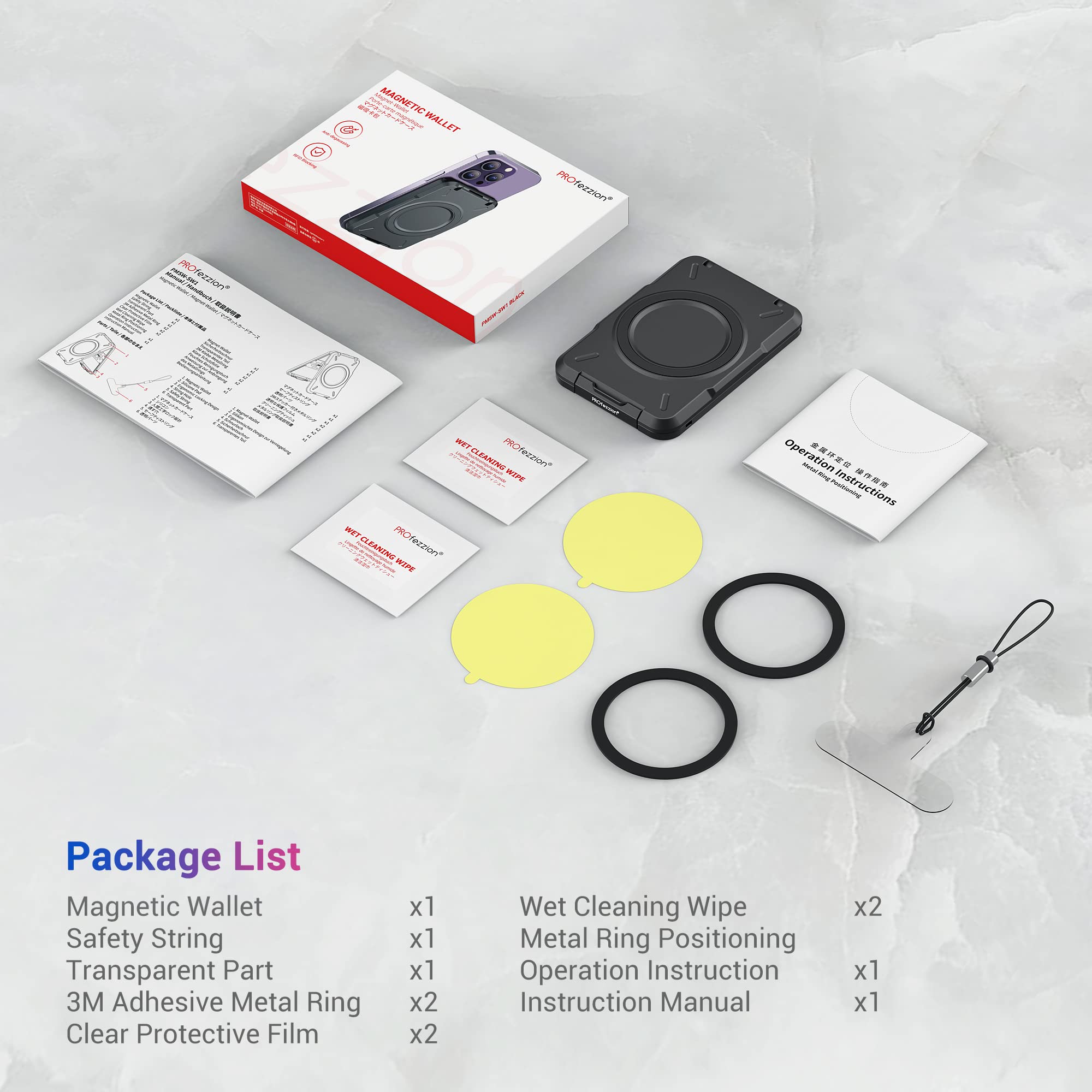 PROfezzion Podwójny Magnetyczny Portfel na Telefon,Blokada RFID Snap-on Twarda Etui na Karty na 4 Karty Zaprojektowany dla MagSafe,dla iPhone'a 16 15 14 Pro Max Plus i Etui MagSafe (Grubość 0,5")