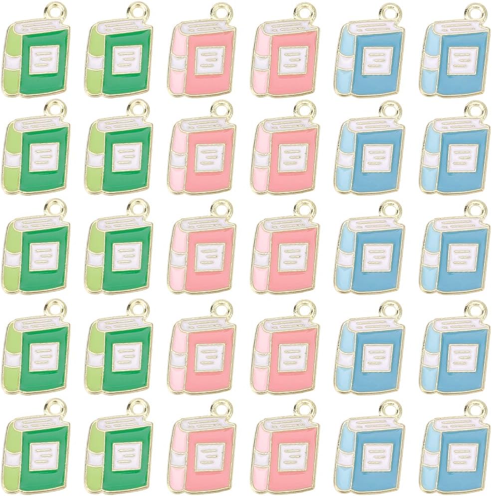 SUNNYCLUE 60Pcs 3 Colors Book Jewelry Charms School Enamel Charms Colorful Assorted Metal Class Student Golden Plated Alloy Small Pendants for Jewelry Making Necklaces Bracelets Earrings DIY Crafts