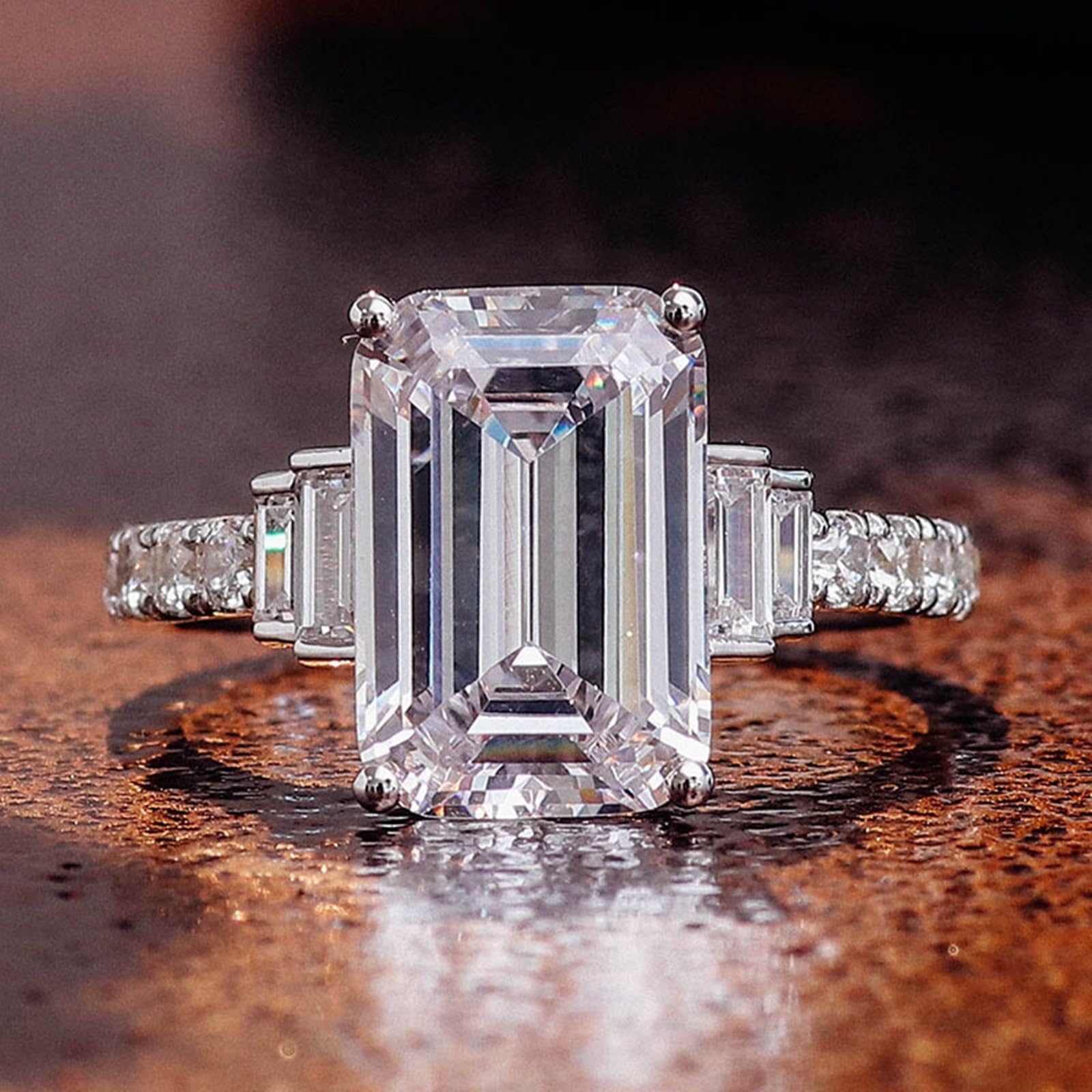 Wycian Verlobungsring Unique, Hochzeitsringe Weißsgold 18K Moissanit 1Ct Smaragdschliff Weiß Npassbar Für Valentinstag Damenring Hochzeit