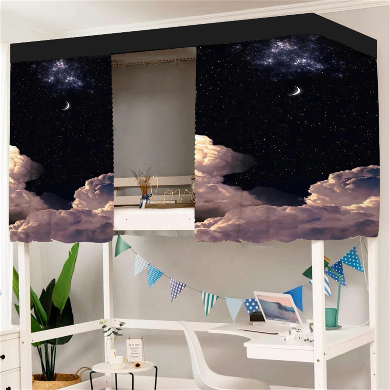 Dormitory Bunk Bed Curtain, Blackout Curtains Students Dormitory Bed Canopy Privacy Curtain for Girls Sleeper Bunk Bed Dustproof Bed Shade Tent Movable Curtains (Nebulae,Top