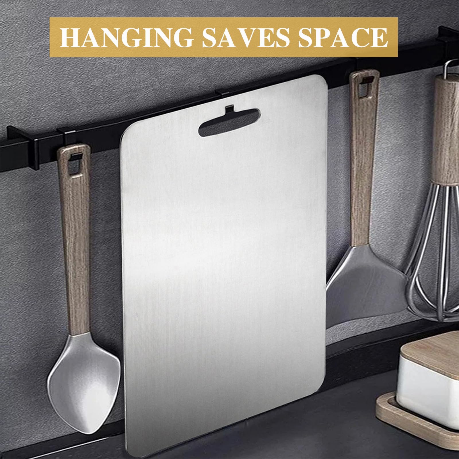 Tagliere Acciaio Inox 39x28 Cm - Igienico, Anti-odori, Titanio, Facile Pulizia, Senza BPA - Foto 6