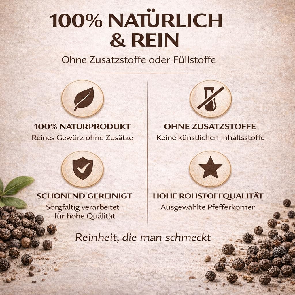 GiDeli Schwarzer Pfeffer Ganz 4 x 5kg - Pfefferkörner - Perfekt für Suppen, Saucen und Marinaden - Für Pfeffermühle geeignet - Aromatisch und Vielseitig - 100% Naturrein ohne Zusätze