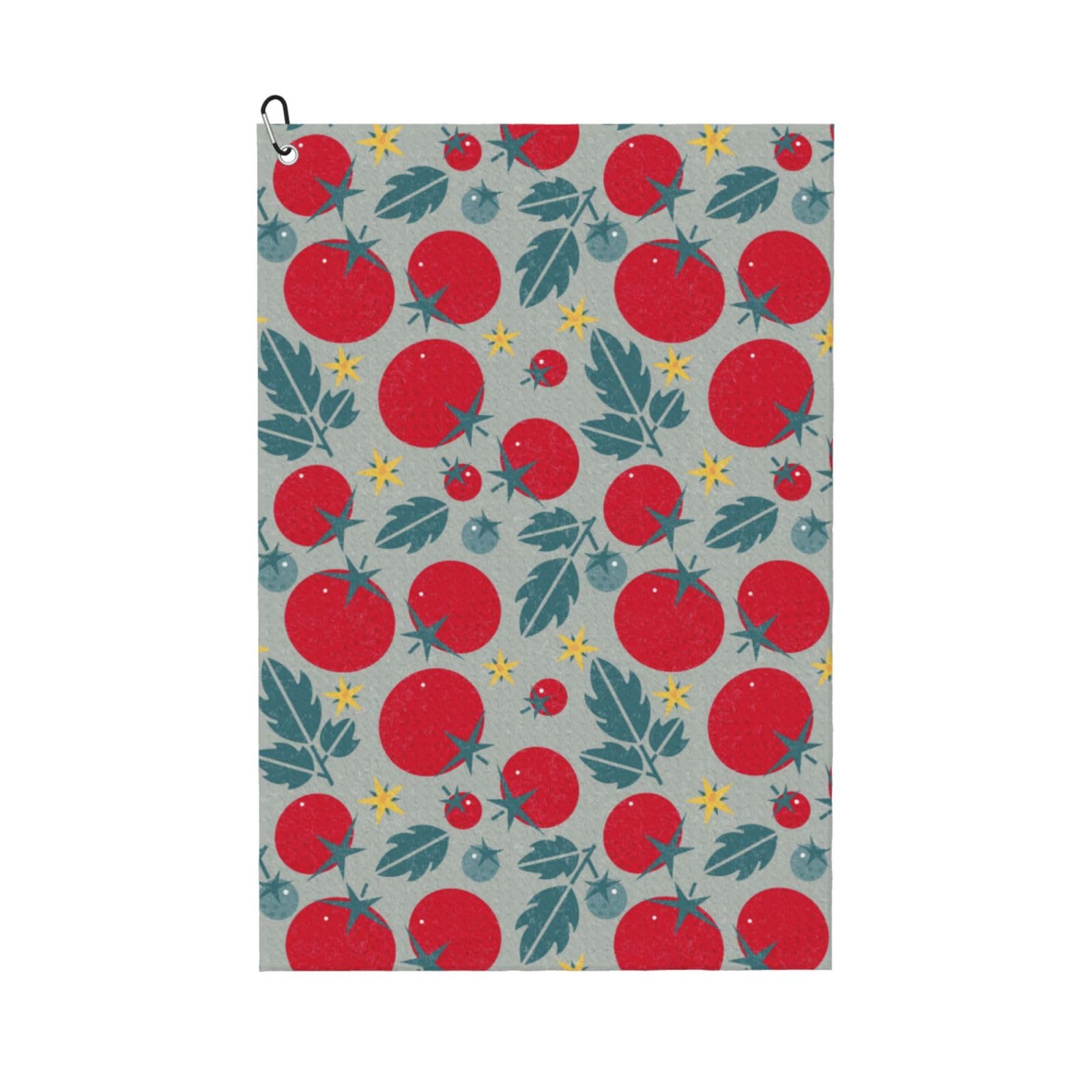 AOOEDM Tomato Print Golf Towel with Carabiner Clip Absorbent Microfiber Golf Towel for Cleaning Golf Ball Club Putter Iron for Golf Bag Trolly Belt Loop 16" X 24"