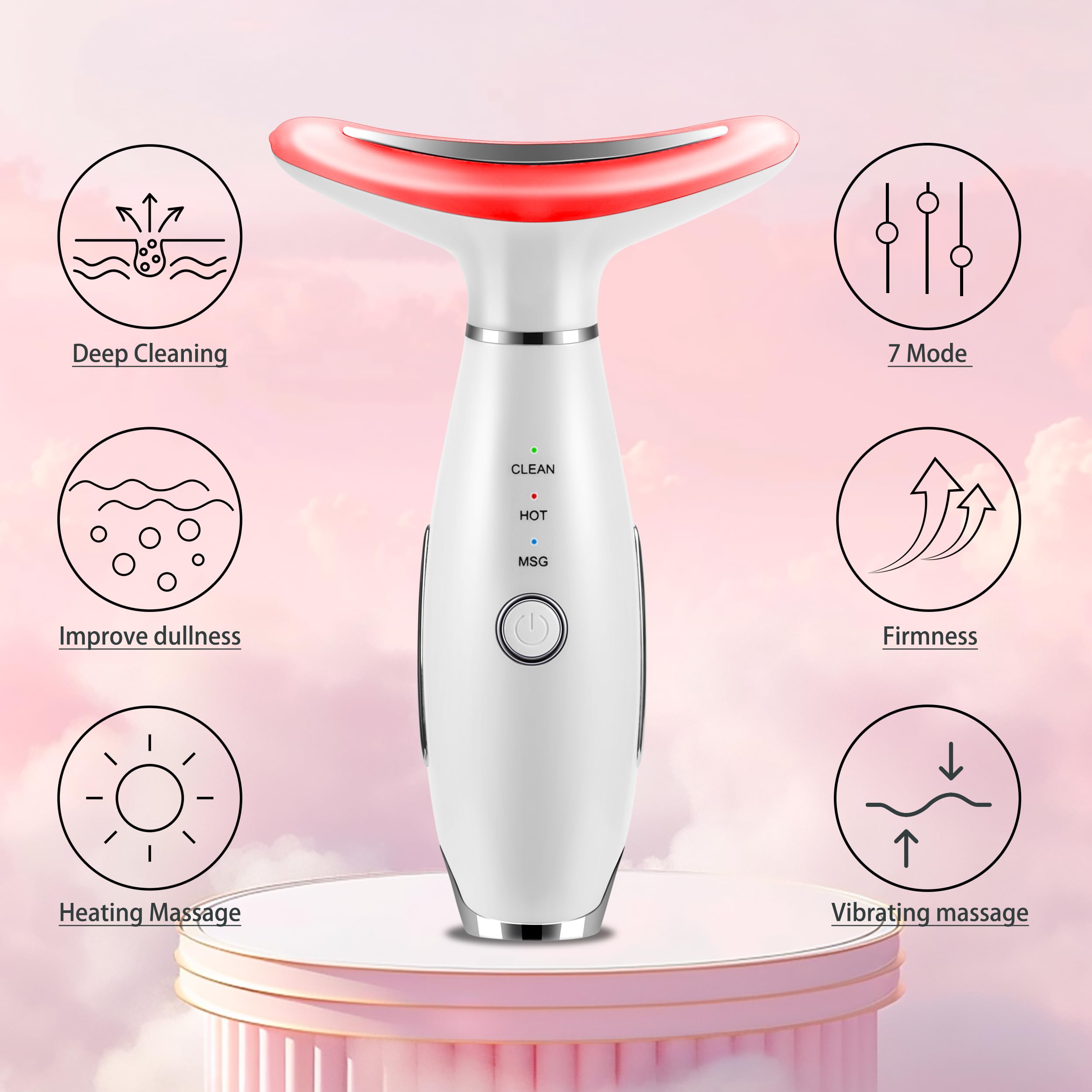 Terapia de luz roja 7 en 1 para cara y cuello, masajeador facial y cuello para rutina diaria de cuidado de la piel 6