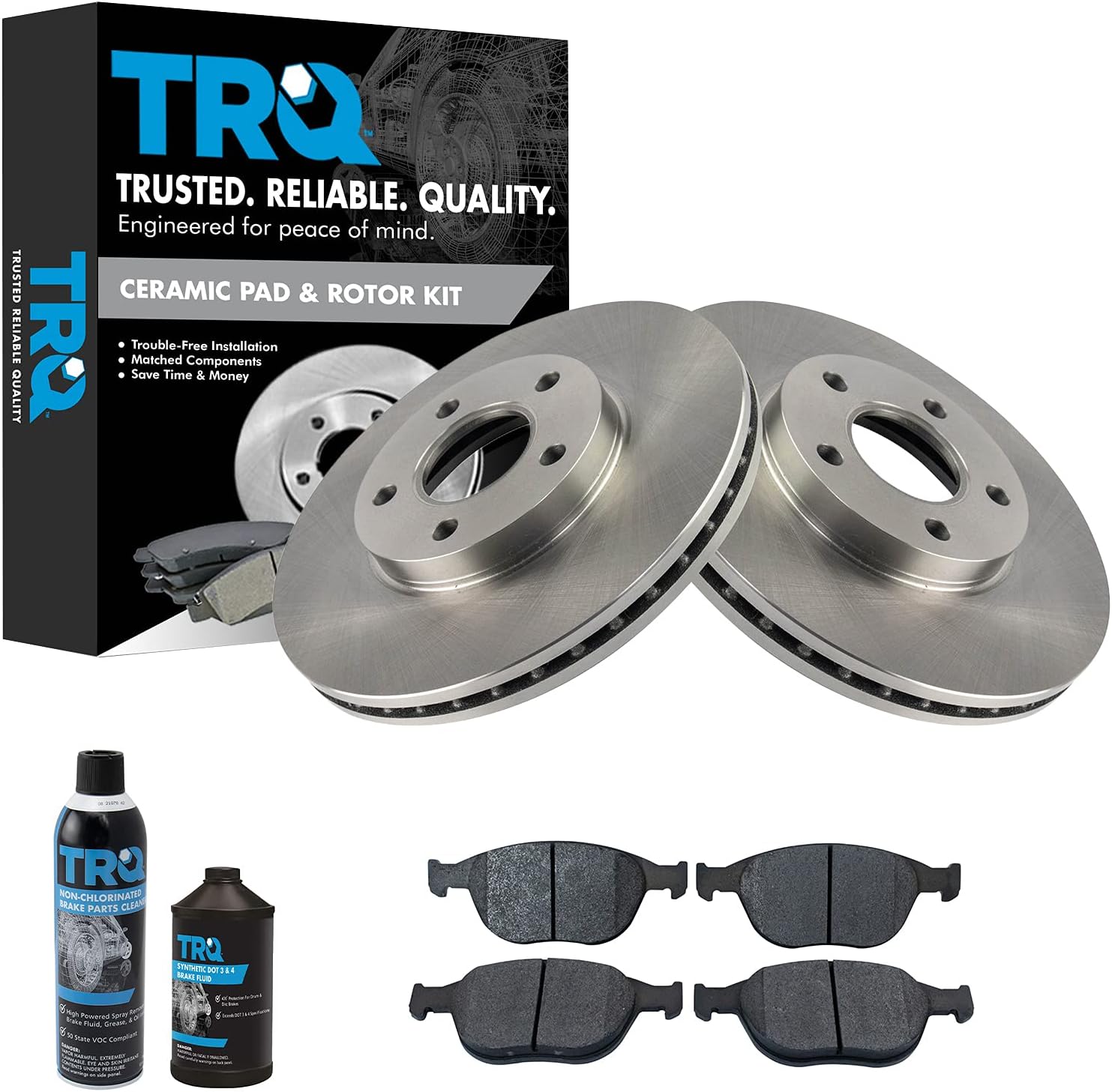TRQ Front Brake Pad & Rotor Kit Brake Chemical Kit Brake Pads Brake Rotor Ceramic Compatible with 2010-2013 Ford Transit Connect
