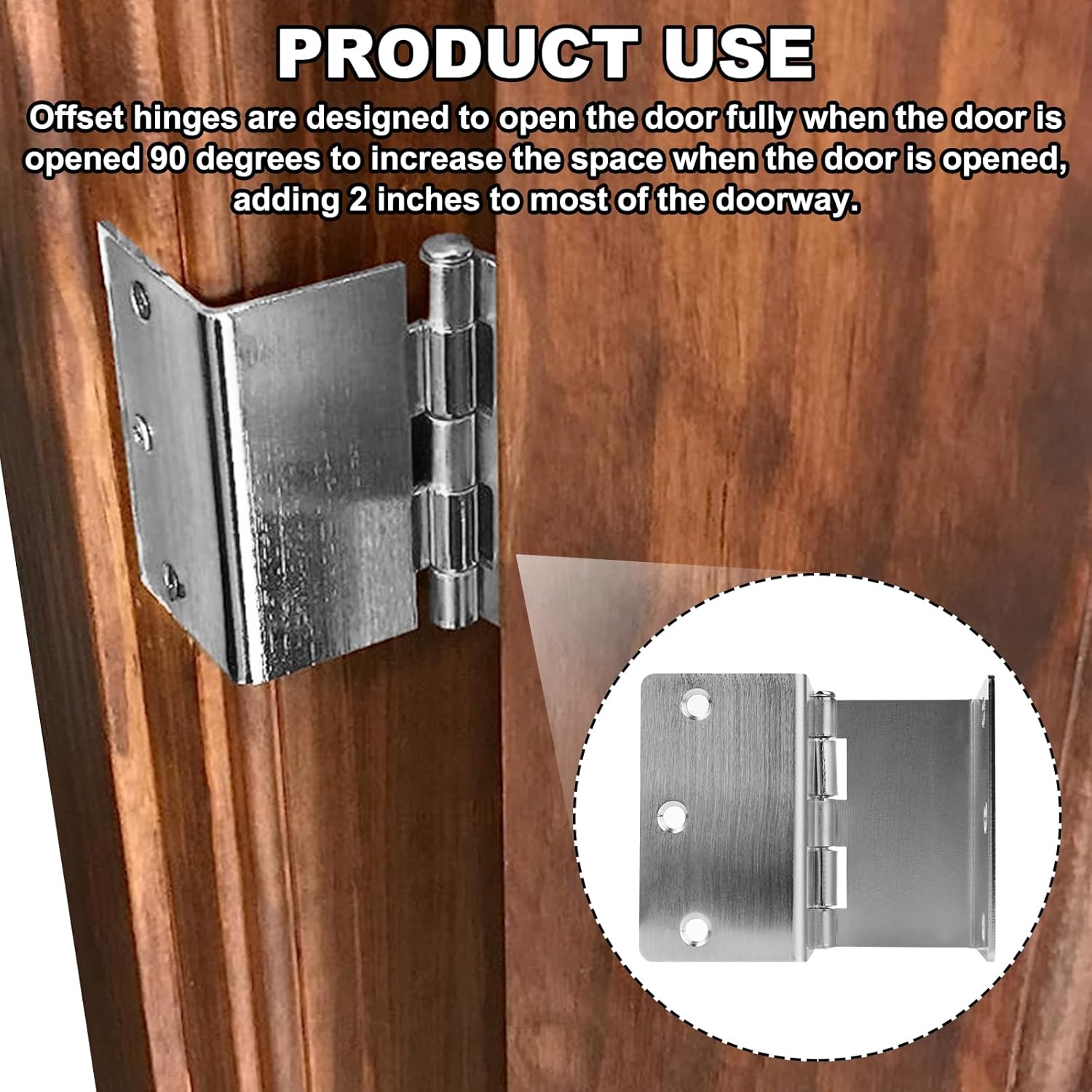 Handicap Expandable Door Hinges, Offset Door Hinges - 2 Swing Hinge in Satin Chrome