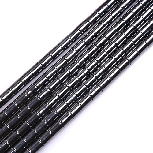HAAMIIQII 65 cuentas sueltas de hematita negra natural de 0.157 x 0.236 pulgadas, cuentas de piedra espaciadora cilíndrica para hacer joyas,