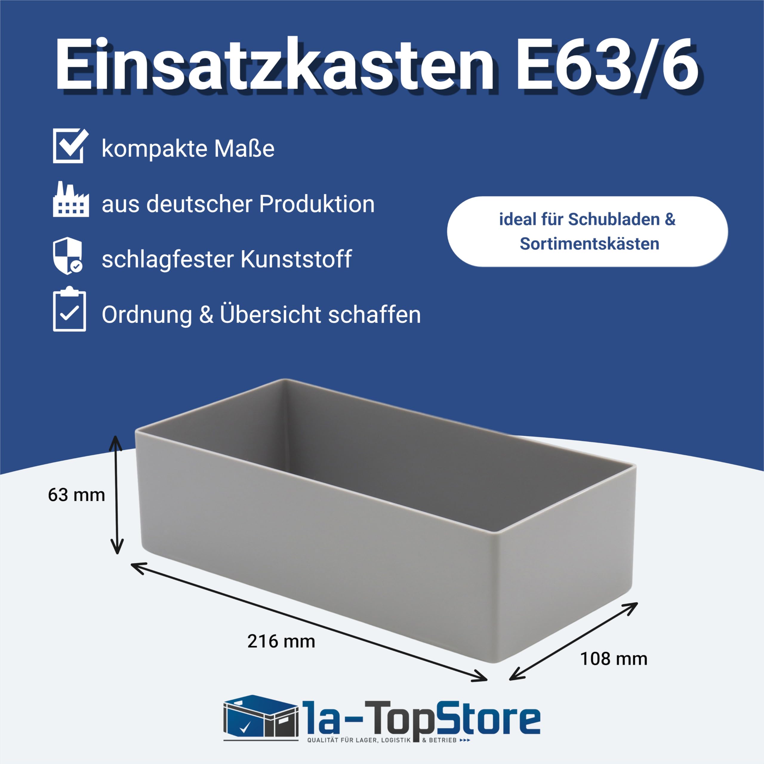 Kunststoff-Einsatzkasten Sortierbox grau 216x108x63 mm 25 Stück