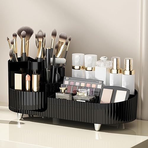 Organizador de maquillaje, organizador de perfume de gran capacidad giratorio de 360 grados, soporte para brochas de maquillaje para decoración de