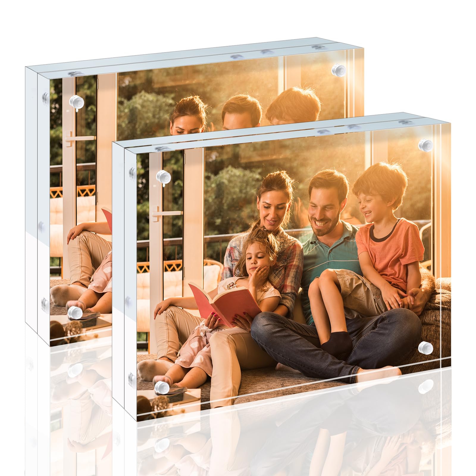 Egofine Confezione da 2 cornici in acrilico da 12,7 x 17,8 cm, 20 mm di spessore, senza cornice, cornici magnetiche su entrambi i lati, espositore da tavolo autoportante