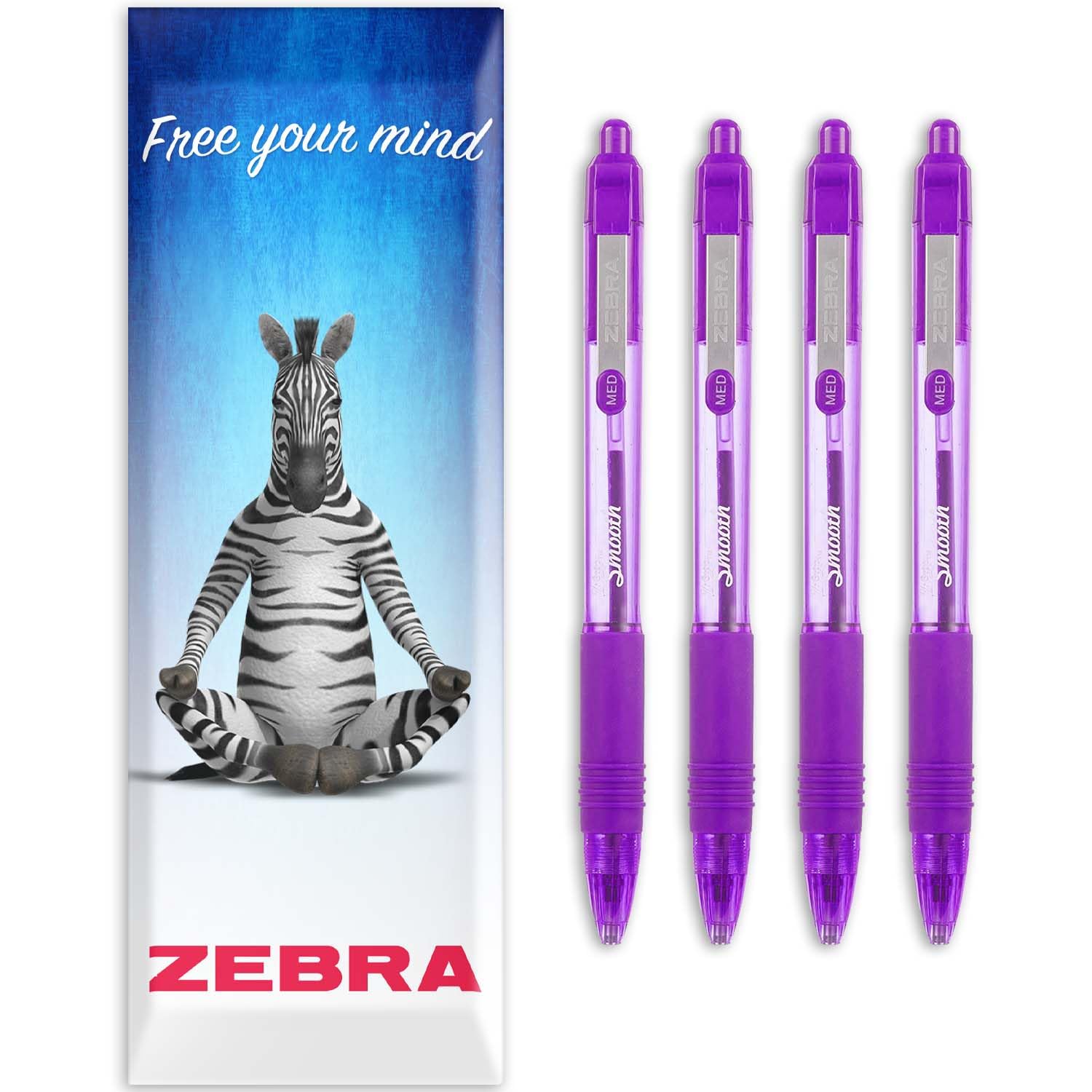Zebra Z-Grip Smooth Ink Retractable Ballpoint Pen - 1.0mm Nib - Pack of 4 Pens - In Envelope Gift Packaging (Violet)