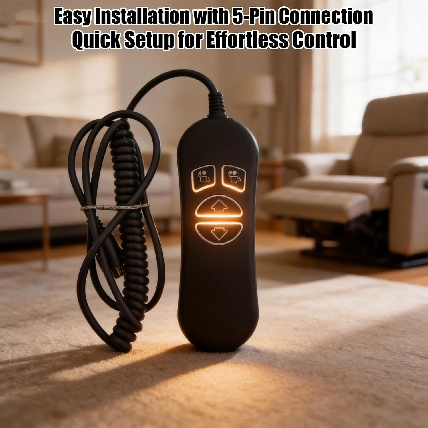 4 Lighted Buttons 5 Pin Remote Replacement with USB and Backlight for Lift Chairs Electric Sofa Power Recliners Replace DL-SK-109-2-002