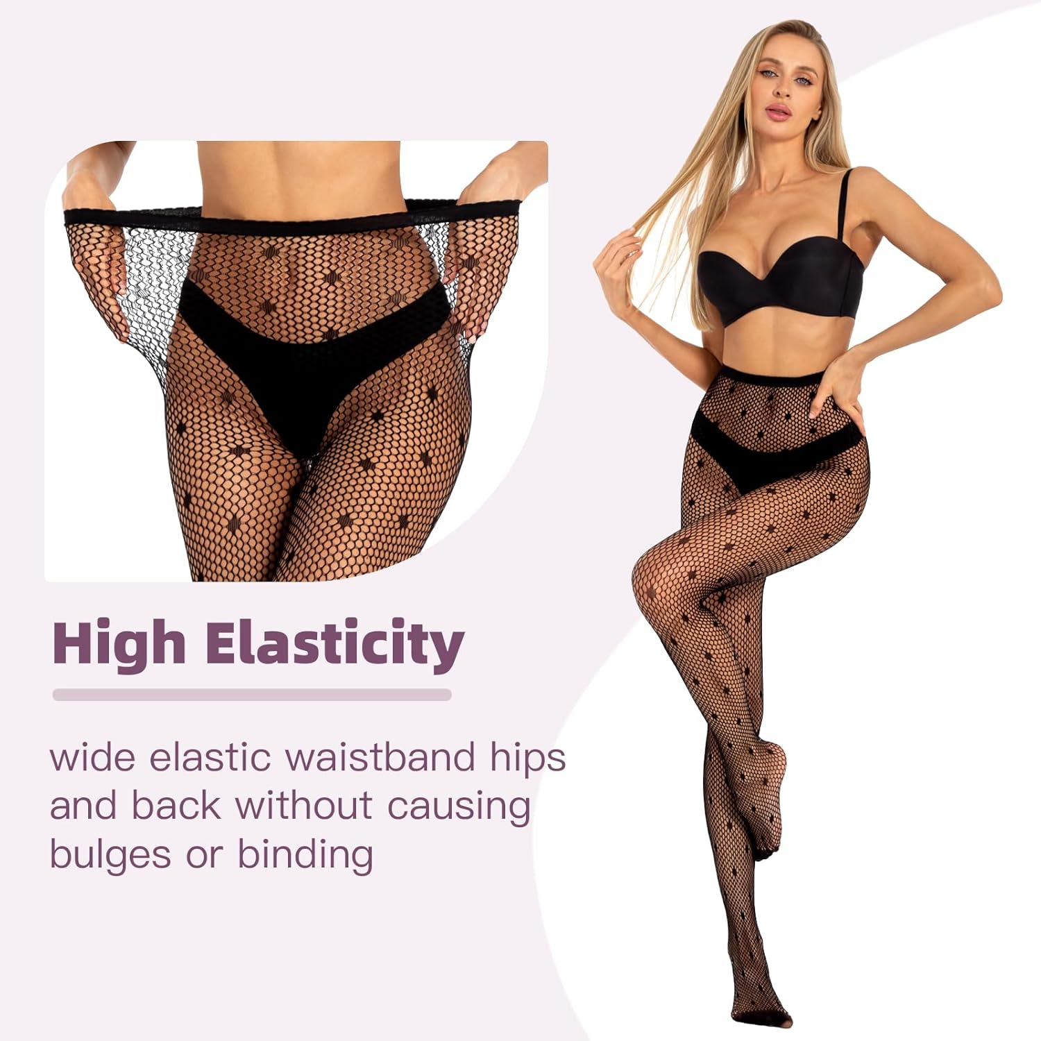 MANZI Womens Black Fishnets Fishnet Stockings Tights Pantyhose Sexy Patterned Black Mesh Pantyhose - Image 2