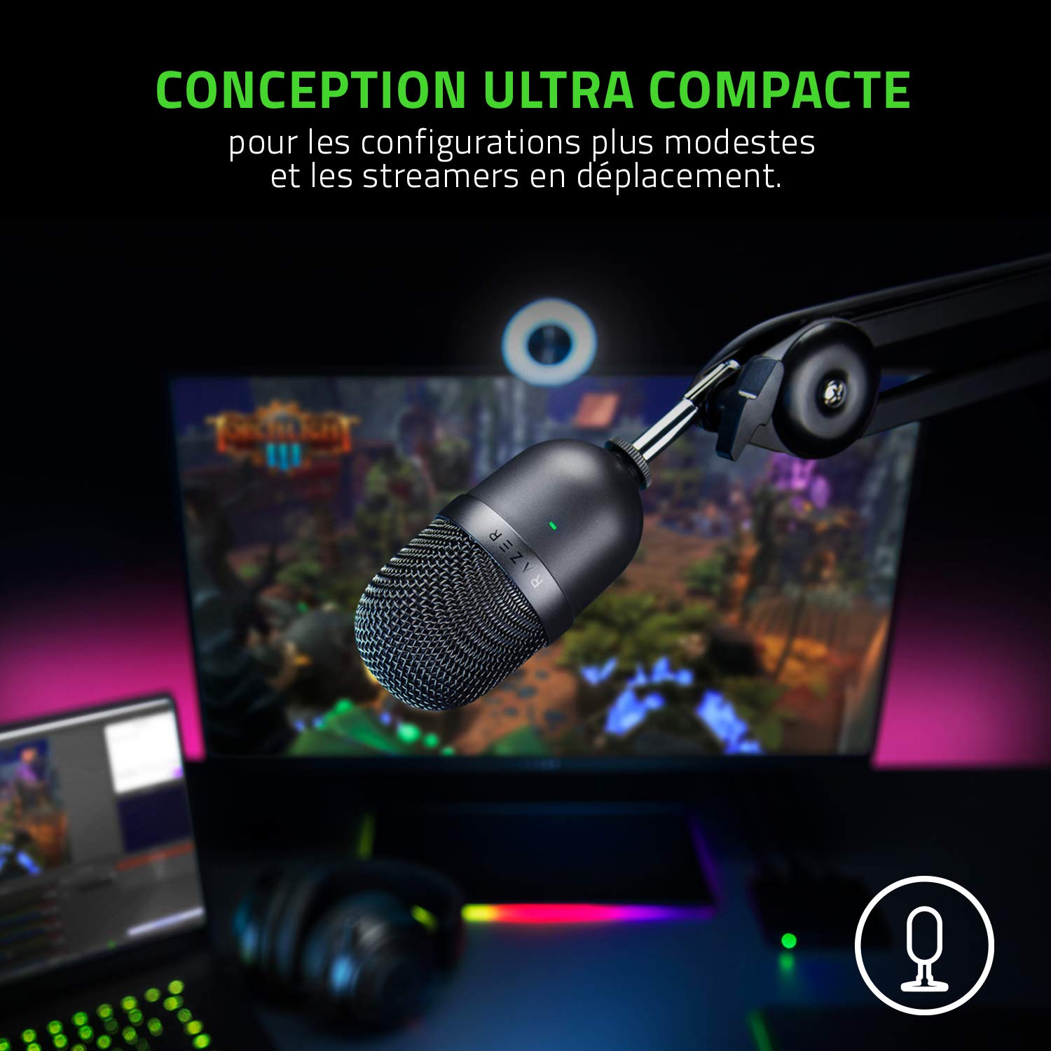 Razer Seiren Mini - Microphone à condensateur USB pour Le Streaming (Compact avec directivité supercardioïde, Support inclinable, Amortisseur de Chocs intégré) Noir