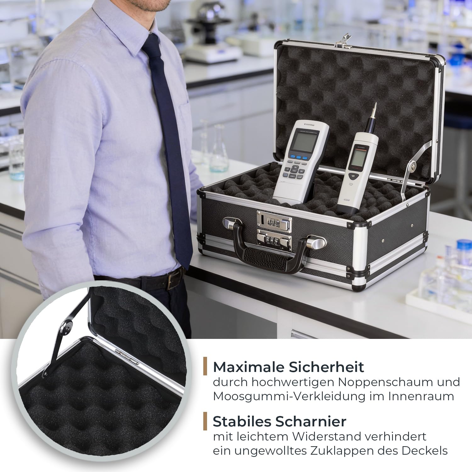 HMF 14411-02 Alu Waffenkoffer für 2 Pistolen | Doppelseitig | 31 x 26 x 15 cm | Schwarz
