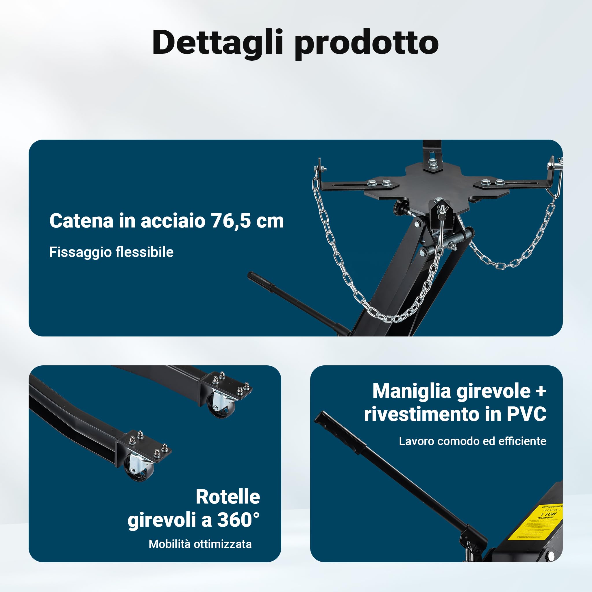 Wiltec Sollevatore cambio fino a 1 t, regolabile 180-790 mm | Gru per motori, blocco motore, con ruote