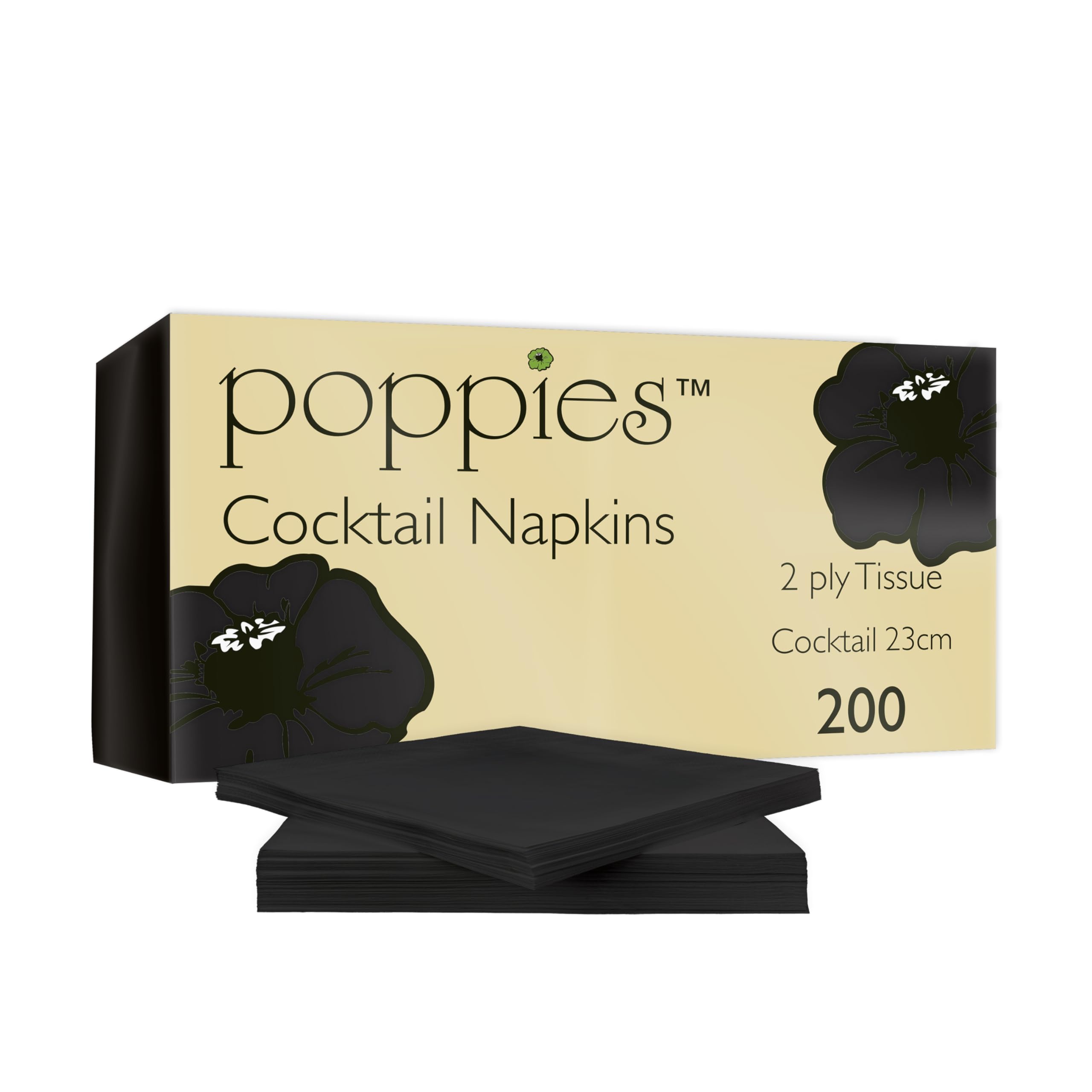 Black Cocktail Napkins - 24 x 24cm - 2ply - Case of 4000