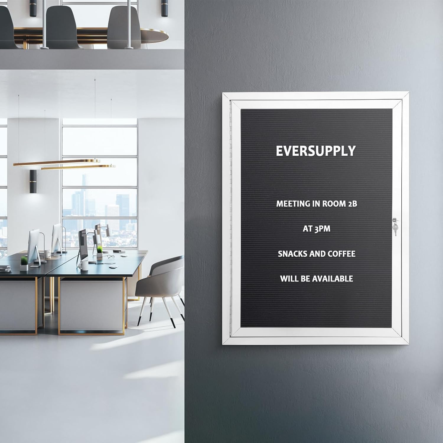 Enclosed Changeable Letter Boards Outdoor Message Board with Locking Door, Black Felt, Silver Aluminum Frame, 36 x 24 in