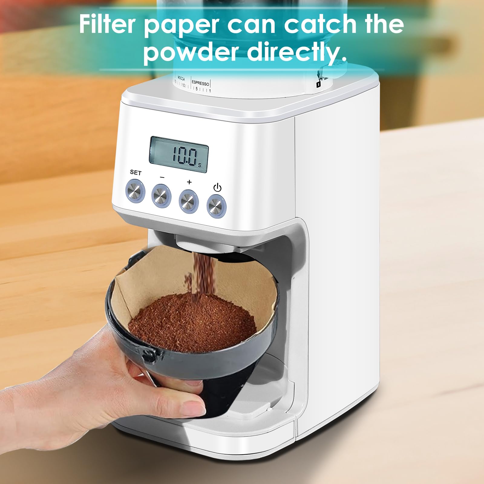 Homtone Broyeur à Café Electrique Conique en Acier Inoxydable, Broyeur de Café à 51 Niveaux Réglables, Broyeur à Café Expresso, Broyeur à Café Automatique Pour Filtre, Noir/Acier Inoxydable