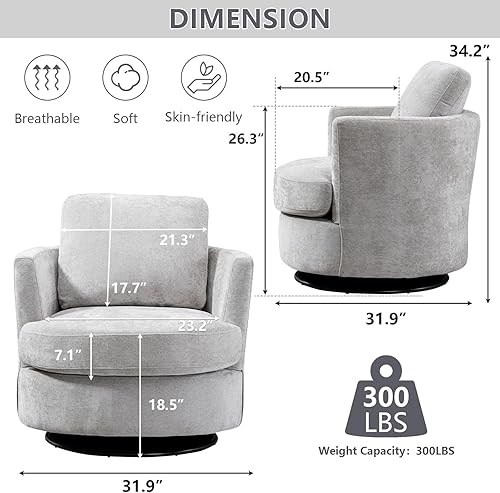 Miniatura 3 de ODUWA Silla giratoria de barril de 31.9 pulgadas de ancho, modernas sillas redondas tapizadas, cómodas sillas giratorias de 360 grados para club de