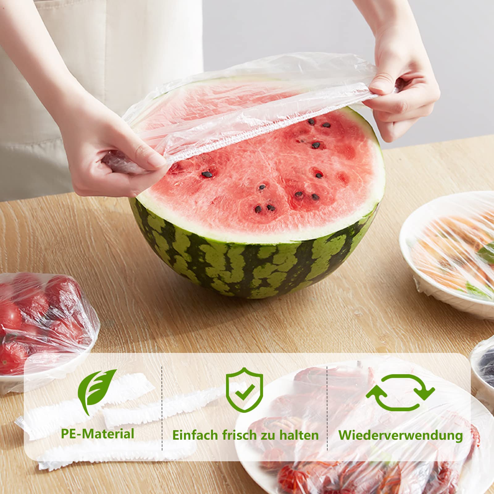 Pack of 100 Food Storage Bags, Disposable Elastic Food Storage Covers, Plastic Food Covers for Food Storage/Fruit Preservation/Shower Caps 1