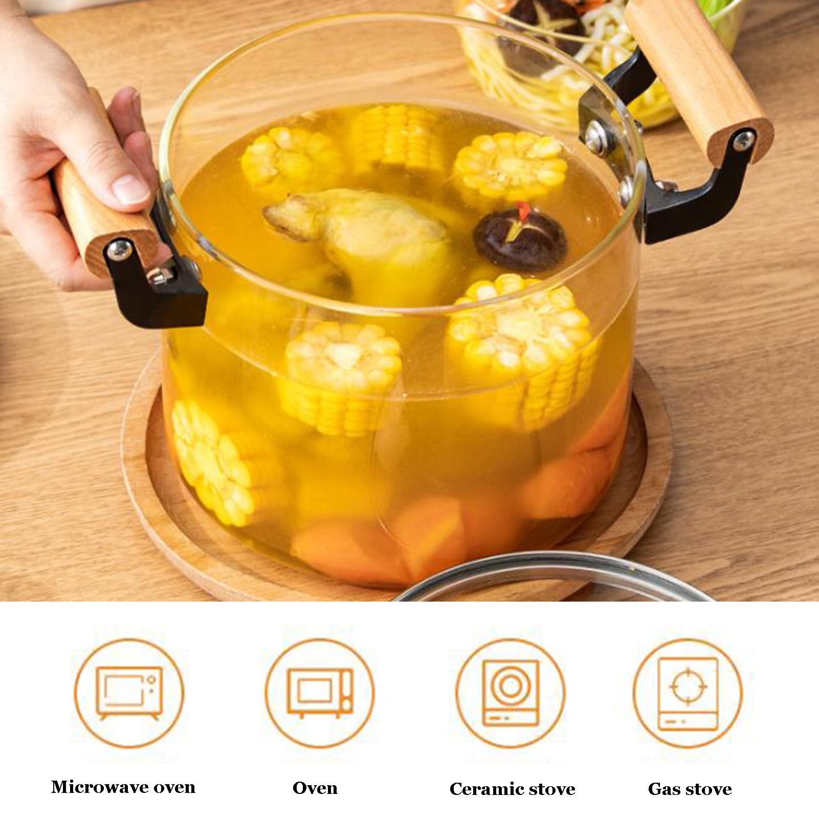 Odporny na wysokie temperatury szklany garnek do zupy z pokrywką, przezroczysty garnek do duszenia mleka, warzyw, makaronu, 4,5 l