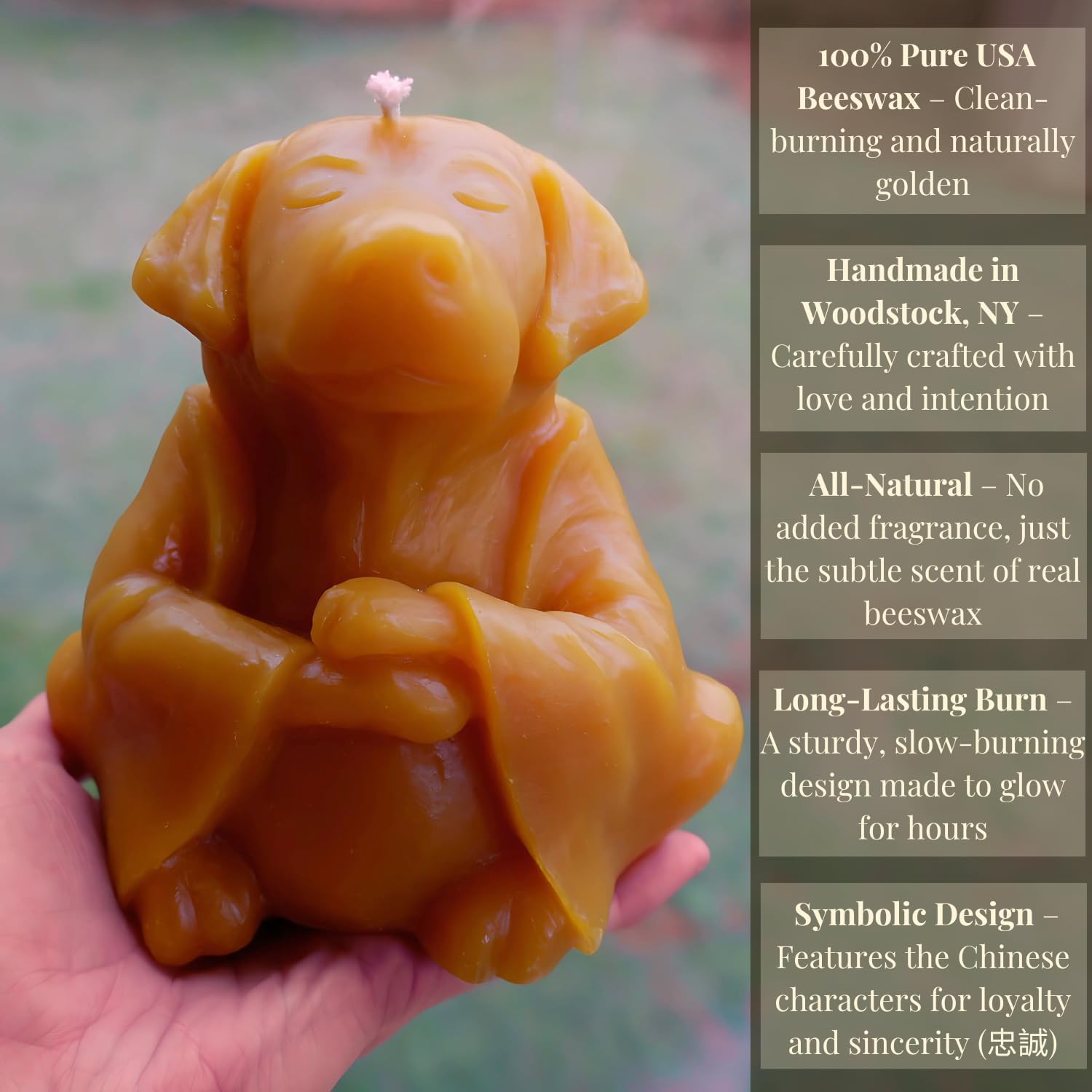 Candlestock Loyalty Dog Candle – 100% Beeswax Meditating Dog Buddha Figure – Symbol of Loyalty, Mindfulness & Protection – Hand-Poured Spiritual Home Décor Gift