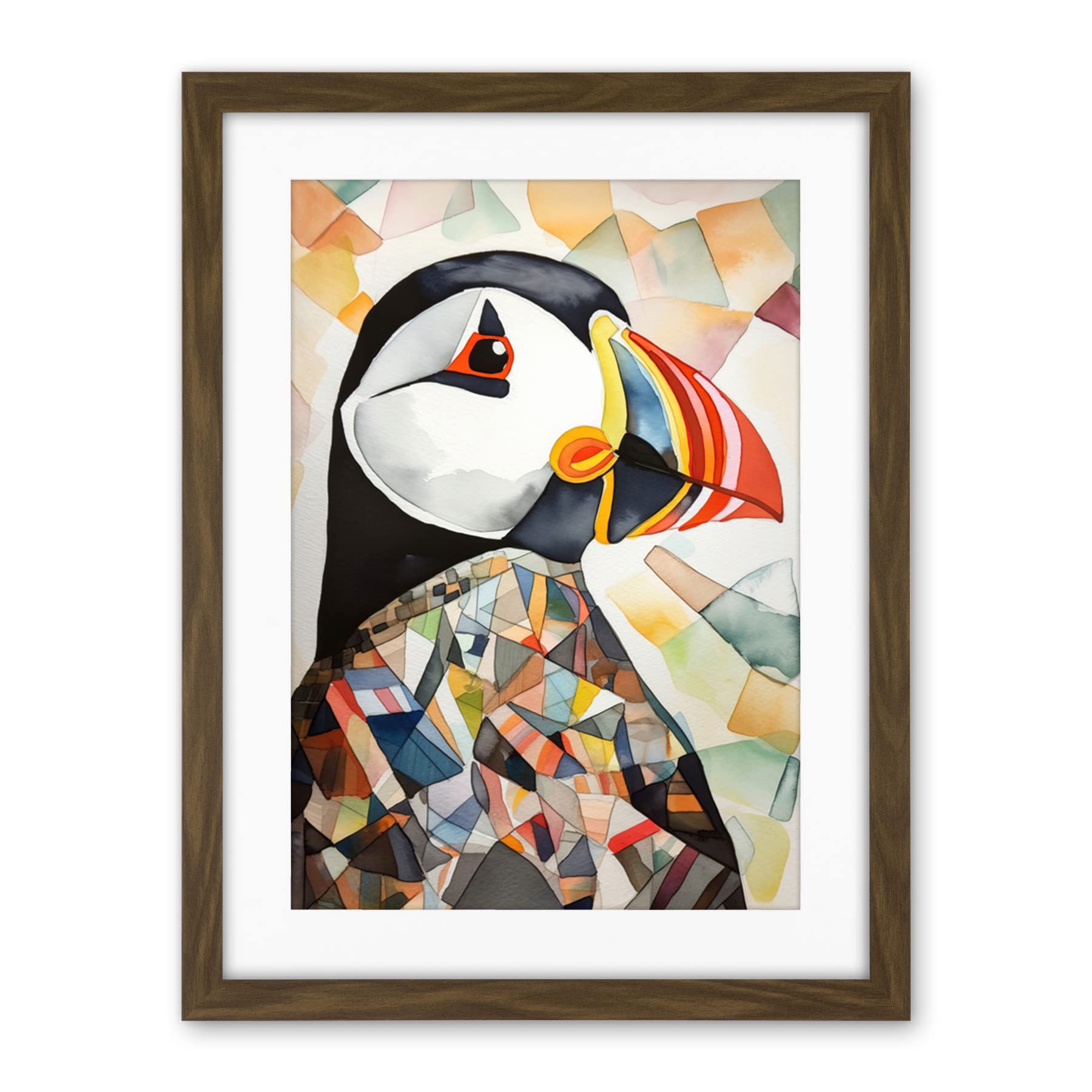 Artery8 Puffin Bird Abstract Portrait Folk Art Artwork Framed Wall Art Print 18X24 Inch