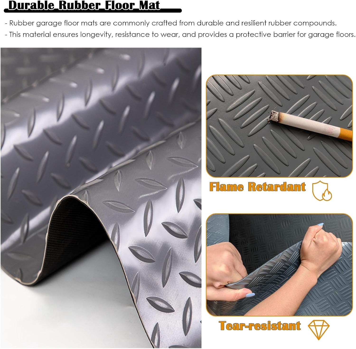 Garage Floor Covering Waterproof, Heavy Duty Rubber Flooring Rolls/ Parking Mats/ Grey Car Containment Mat with Non Slip Pattern, 2 3 4 5 6 FT Workshop Patio Pad for Motorcycle Trailer(1.4x7.4m/4.6x24