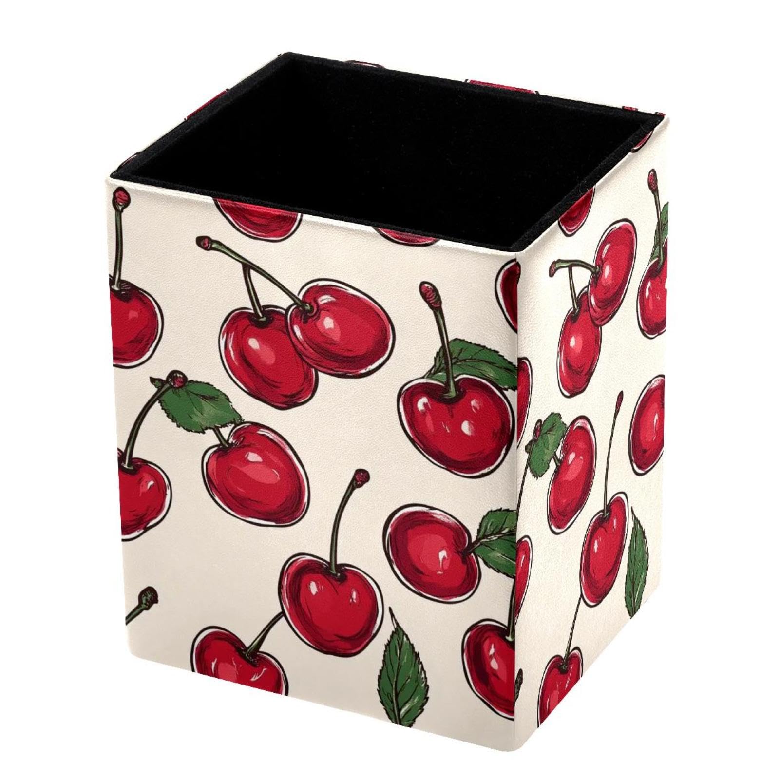 VAPOKF Pencil Holders for Desk, Tempting Cherry Printed Pen Holders Pen Pot Makeup Brushes Storage Desktop Stationery Supplies Organiser for Home Office