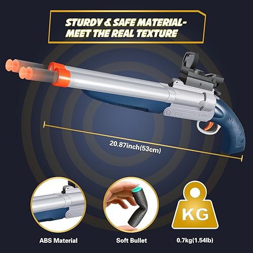 Miniatura 21 de Pistola de juguete de doble cañón – Dos modos de bala suave realista pistola de juguete con vista – Escopeta de juguete de disparo educativo