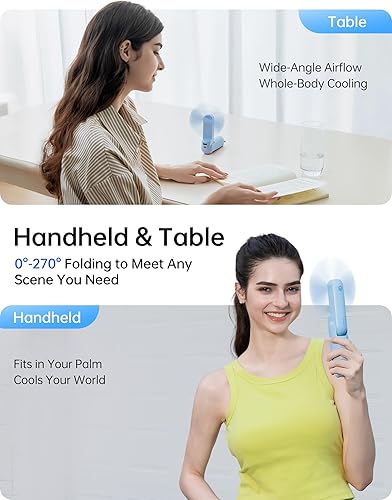 Miniatura 4 de JISULIFE Ventilador de mano con batería de 4500 mAh Powerbank, tiempo de ejecución máximo de 37 horas, ventilador personal plegable alimentado por