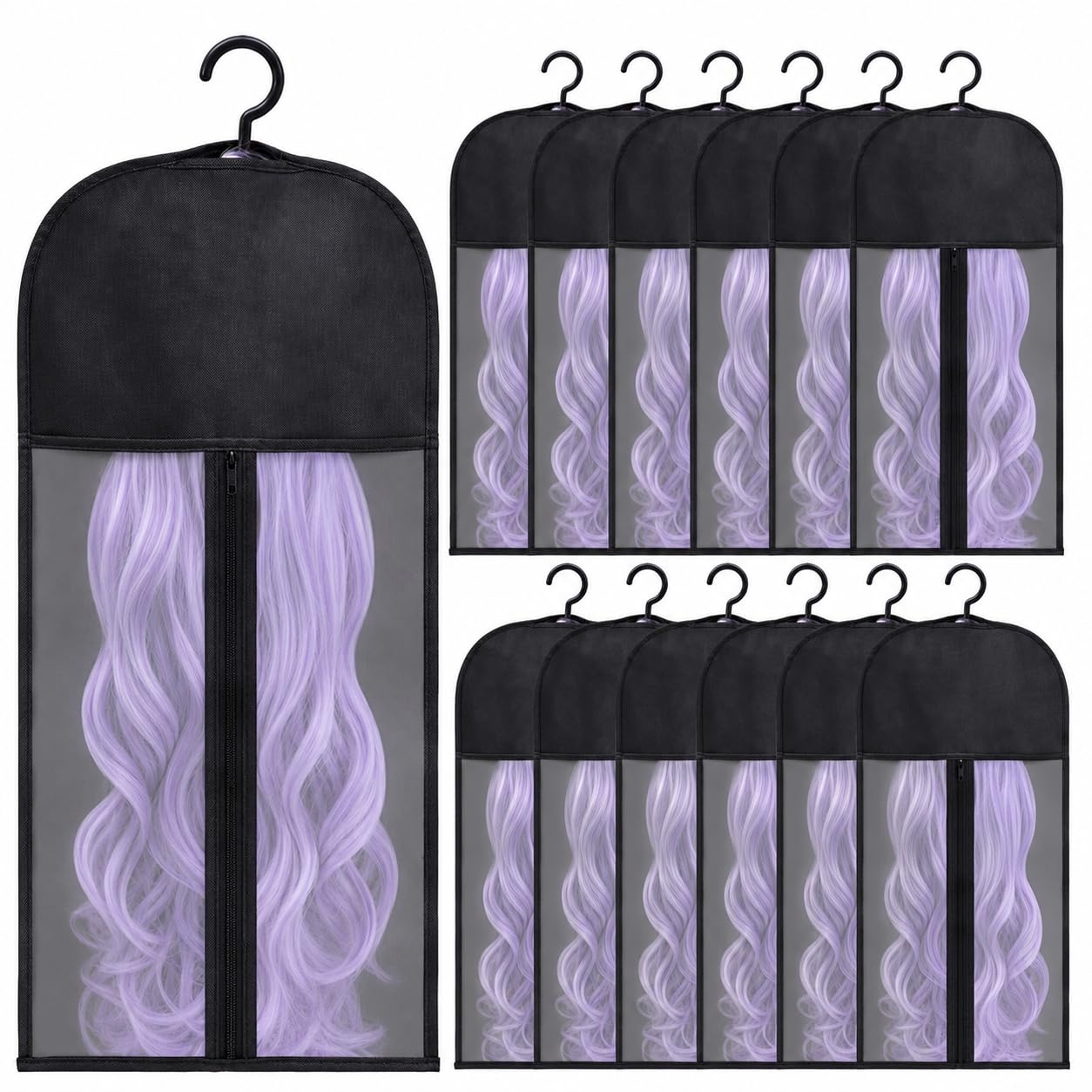 12PCS Hair Extension Holder Wig Storage Bags with Hangers