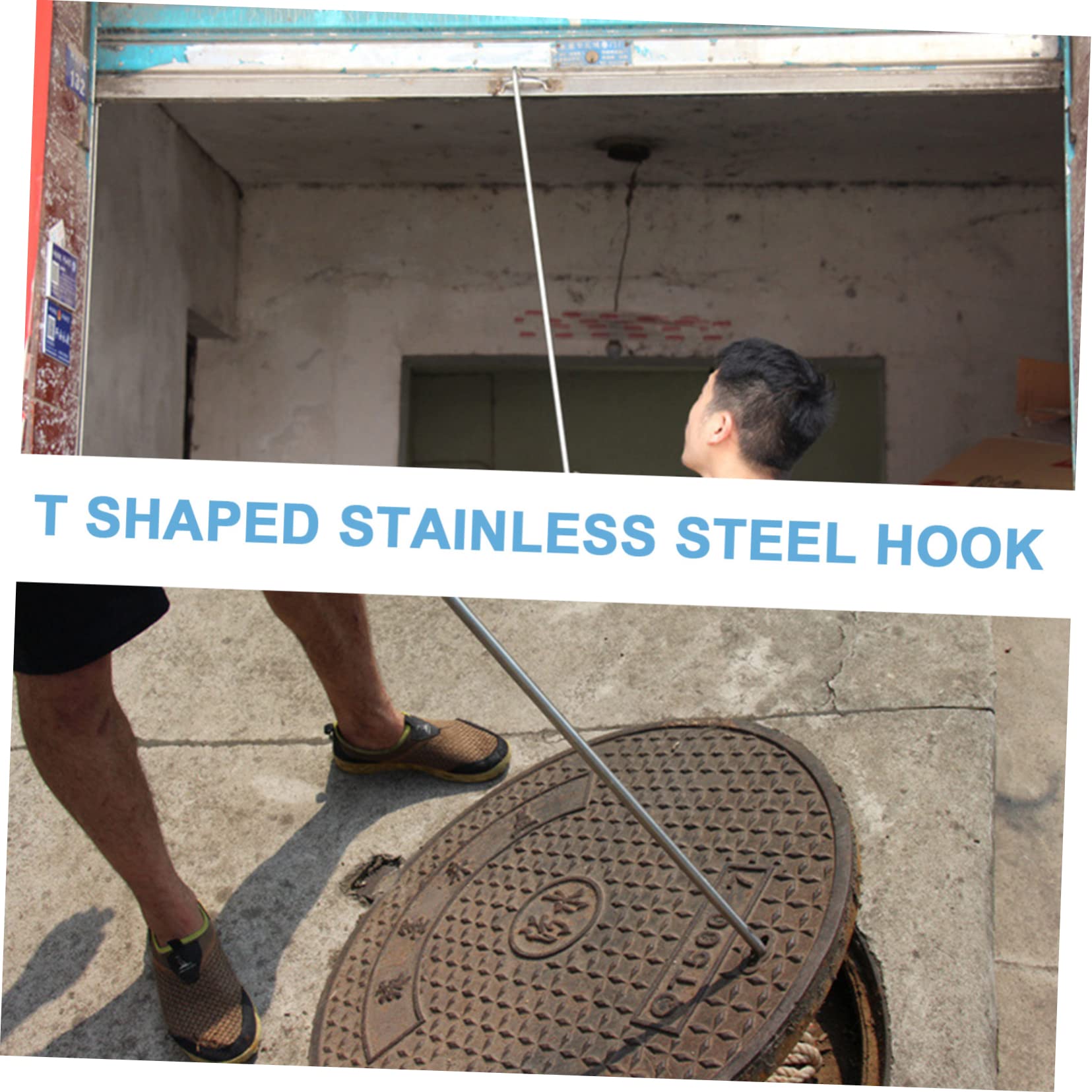 FELTECHELECTR Stainless Steel t Shape Lifting Hook Manhole Cover Tool Heavy Duty Hook Roller Shutter Door Lifter