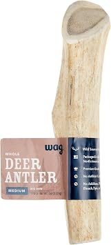 Amazon Brand - Wag Deer Antler Chew for Dogs, Naturally Shed, Whole, Medium 6 - 7.5 inches, Long Lasting for Aggressive Chewers, Best for Dogs 15-30 lbs, 1.80 Ounce Pack of 1