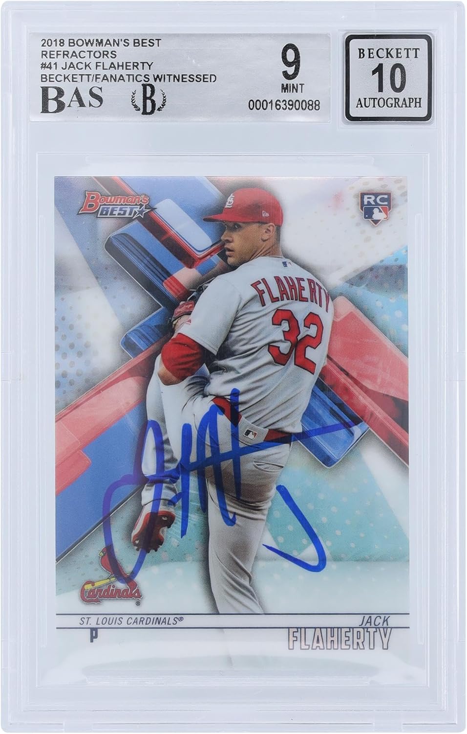 Jack Flaherty St. Louis Cardinals Autographed 2018 Bowman's Best Refractors #41 Beckett Fanatics Witnessed Authenticated 9/10 Rookie Card - Baseball Slabbed Rookie Cards