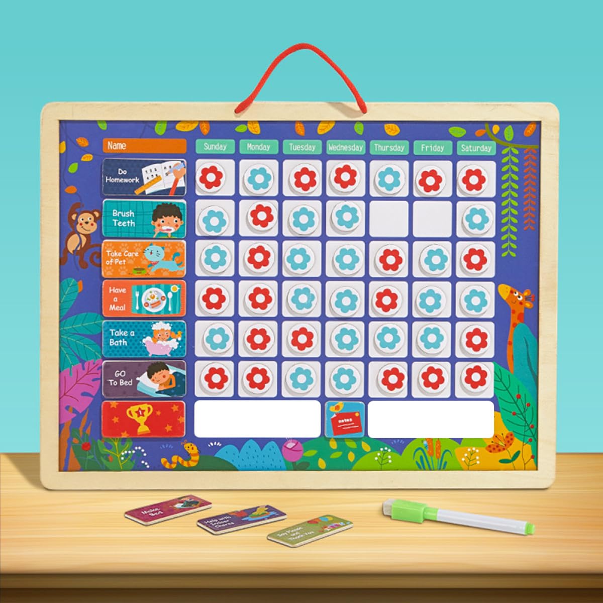 Operitacx Tabla de Recompensas Estándar para Niños de Buenos Hábitos | Tablero de Gráficos de Comportamiento, Registro de Crecimiento, Mesa Colgante de Madera