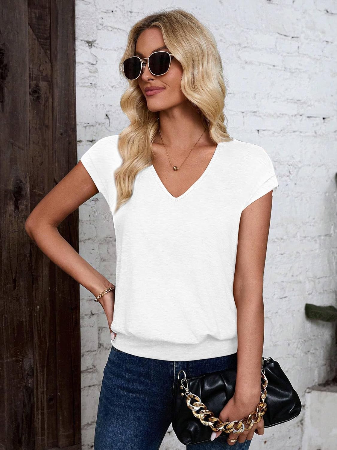 V Neck Cap Sleeve Top Women Banded Bottom T Shirts Fashion Blouse Summer Spring Beach Vacation Outfits Clothes 2026 - Image 6