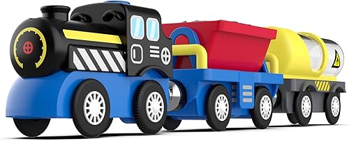 Miniatura 8 de Juguete de tren de ingeniería para niños, tren de locomotora a pilas para pistas de madera, potente tren compatible con Thomas, Brio, Chuggington