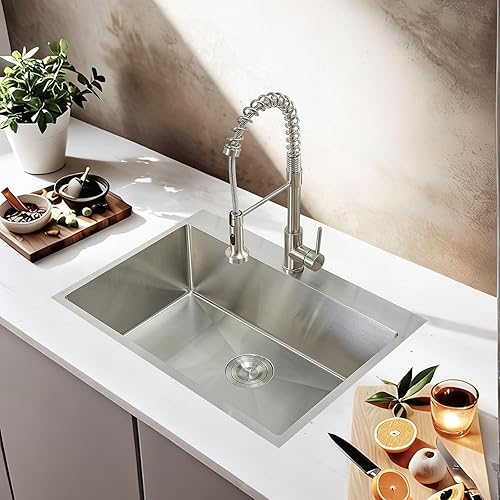 Vista 19 de Fregadero de cocina negro de 21 x 20 pulgadas, fregadero de barra descendente, fregaderos cuadrados de acero inoxidable para estación de trabajo