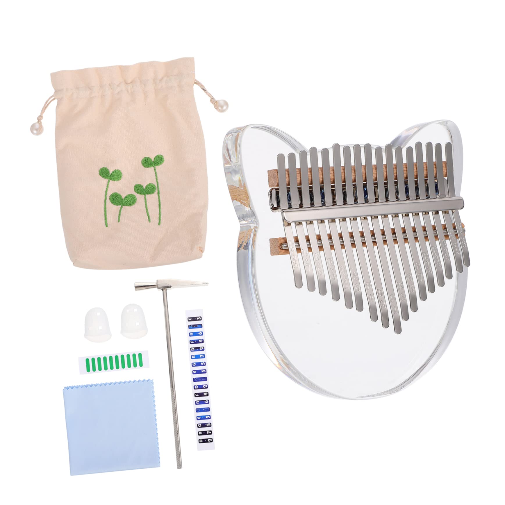 21 Prezent dla początkujących dorosłych pianinem, ozdoba na kciuk i woreczek, przezroczysty klucz w kształcie kota, mini instrument muzyczny, przenośny, przezroczysty palec perkusyjny dla dzieci i
