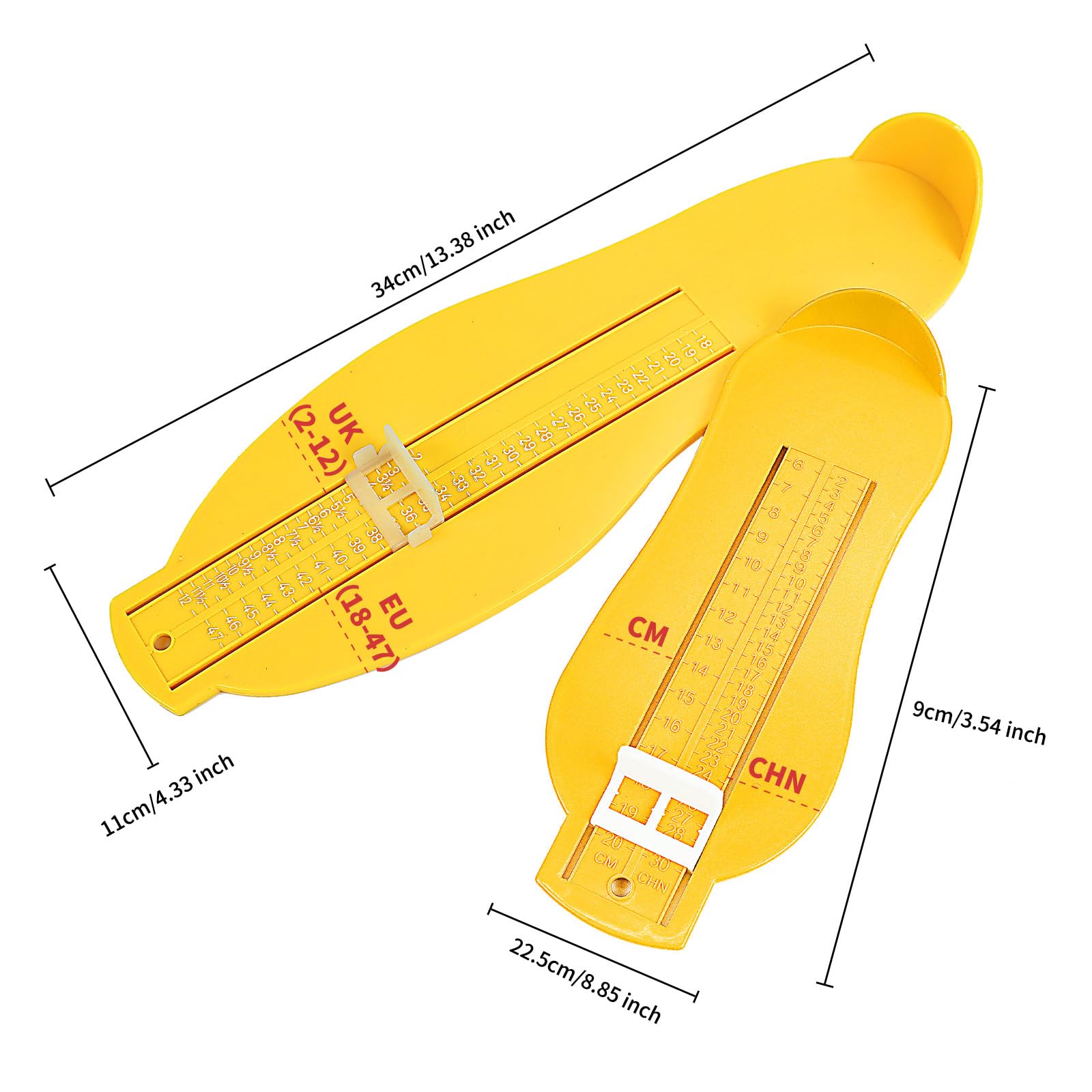 Lot de 2 Pédimètre Enfants et Adultes, Mesure Pied Pointure Chaussure Dispositif de Mesure pour Déterminer la Pointure, Enfants (2 à 30) et Adultes (17 à 47)