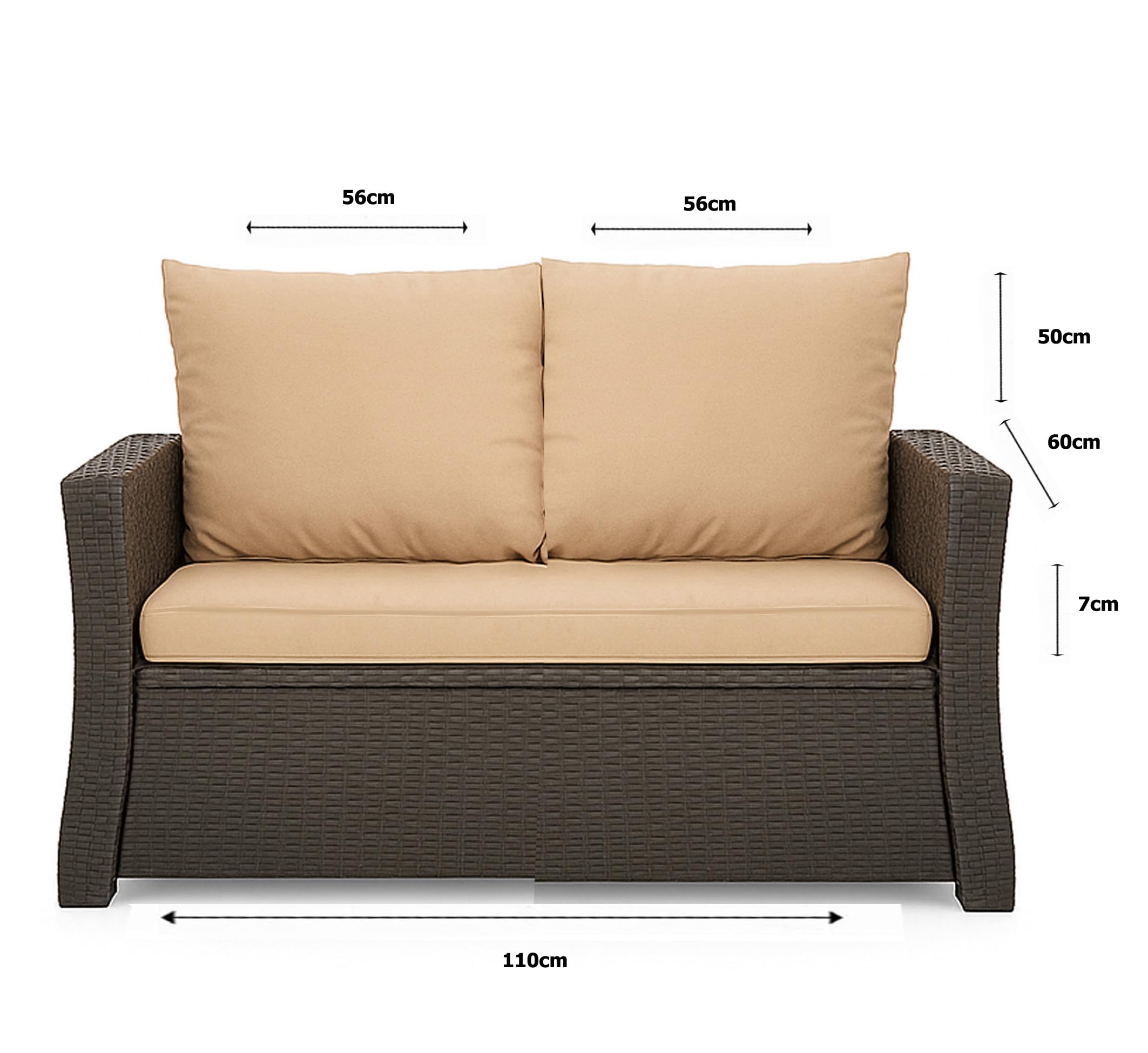 Cuscino per panchina da esterno per panca da giardino con imbottitura in polirattan - Cuscino per panca per dondolo in rattan (Beige, 110x60x50cm)
