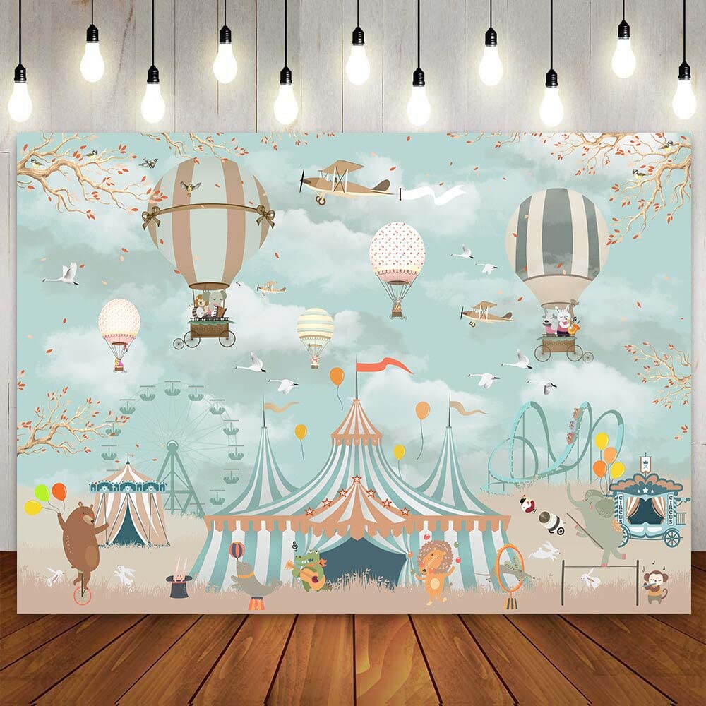 Motyw cyrku przygoda balon powietrzny Happy 1st First Birthday Party Baner dekoracja ścienna plakat dla dzieci chłopców dziewcząt baby shower
